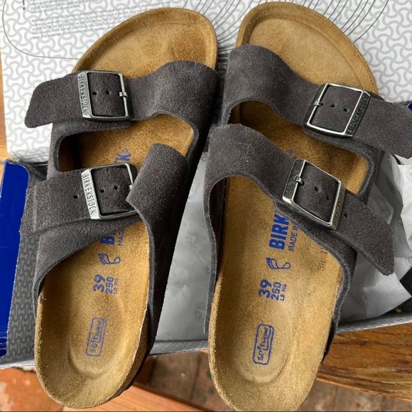 Birkenstock Arizona soft footbed grey suede size 39, 8-8.5 perfect condition - Picture 1 of 4